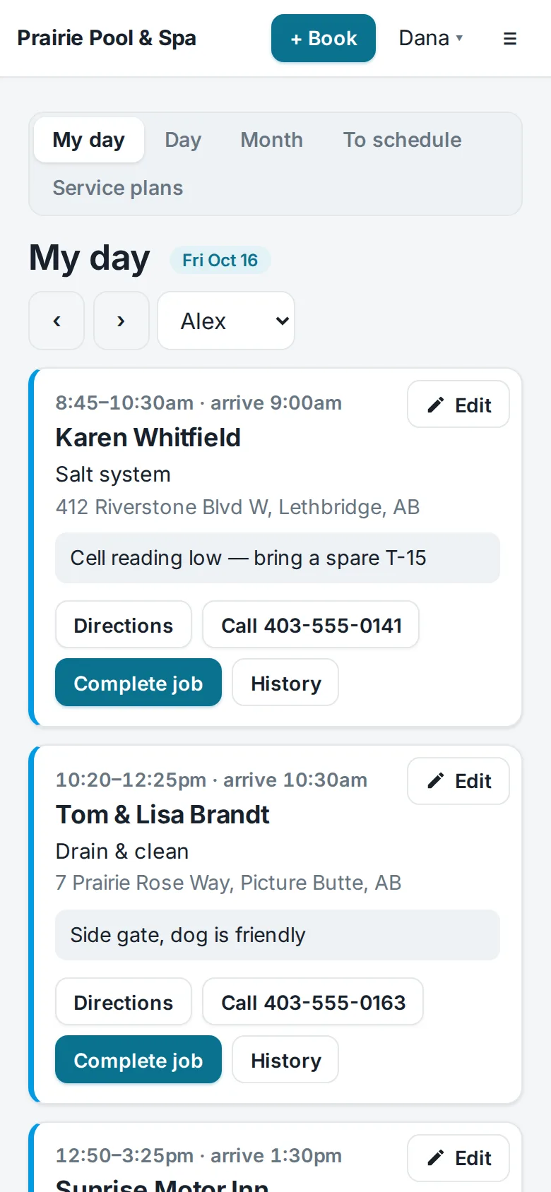 A technician's day on a phone in LAPS Supply CRM